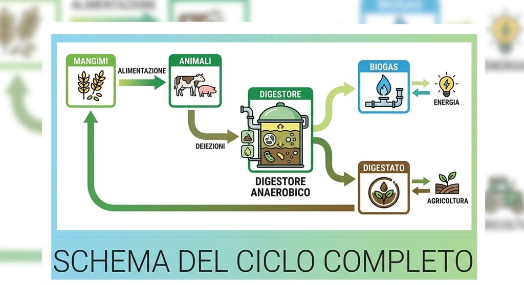 schema del ciclo completo delle biomasse